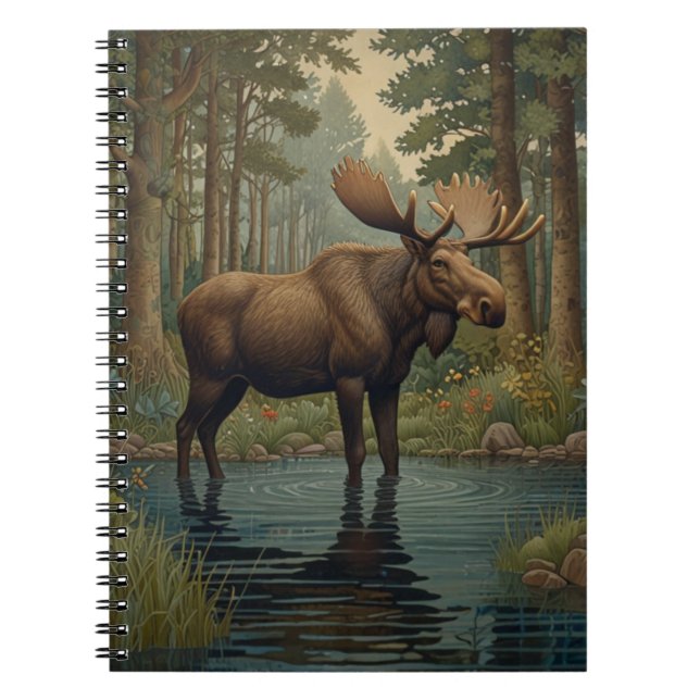 Rustic moose boho woodland forest greenery  notebook (Front)