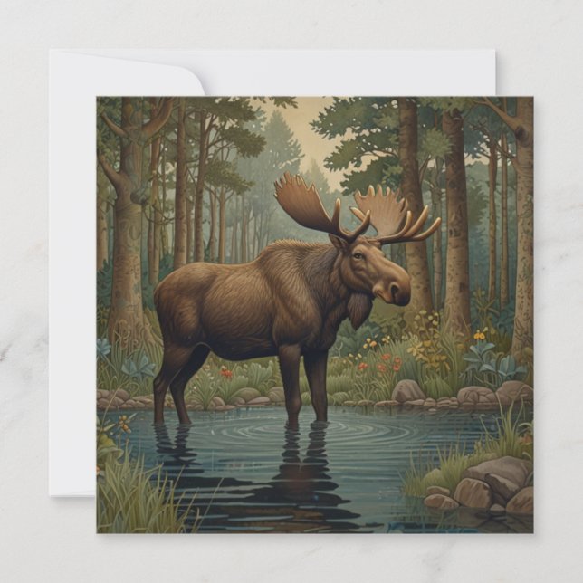 Rustic moose boho woodland forest lake invitation (Front)