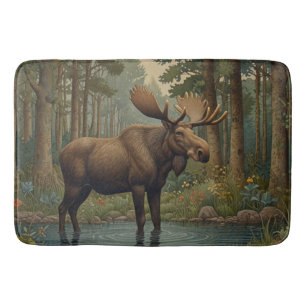 Rustic moose boho woodland forest wilderness bath mat