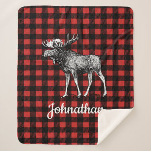 Rustic Moose Buffalo Check Lumberjack Plaid Sherpa Blanket
