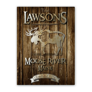 Rustic Moose Cabin Faux Wood Canvas Wall Art