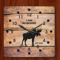 Rustic Moose Camp Plank Style Acrylic Clock