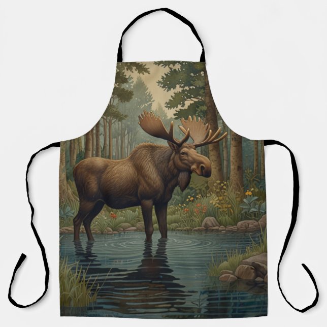 Rustic moose deer boho woodland forest greenery  apron (Front)