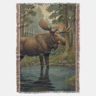 Rustic moose deer boho woodland forest greenery  throw blanket