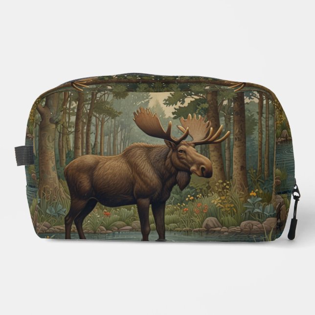 Rustic moose elk boho woodland forest greenery  dopp kit (Front)