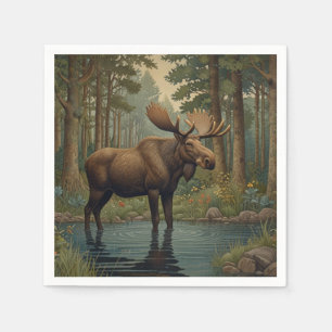 Rustic moose elk boho woodland forest greenery  napkin