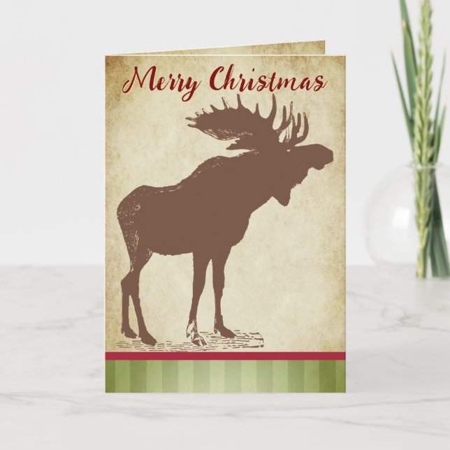 Rustic Moose Merry Christmas Holiday Card (Front)