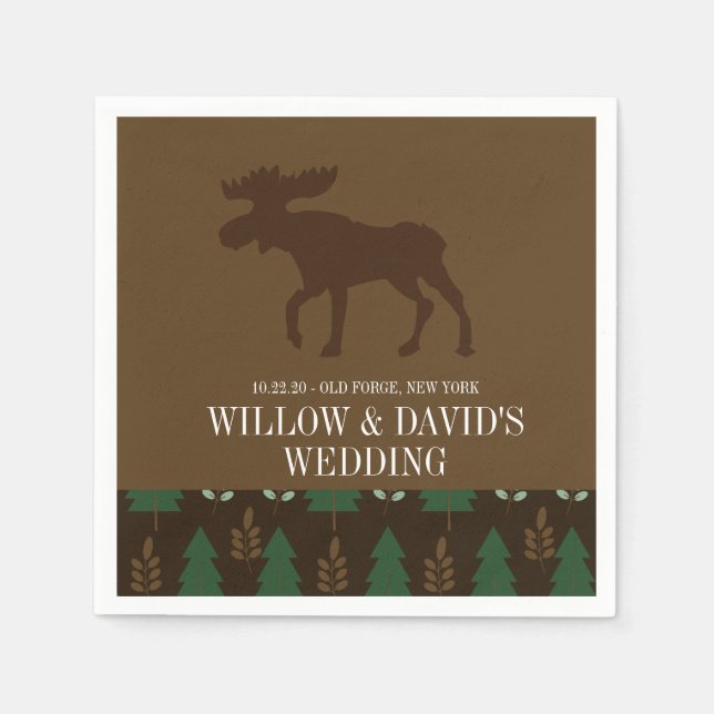 Rustic Moose Nature Pine Tree Napkin (Front)