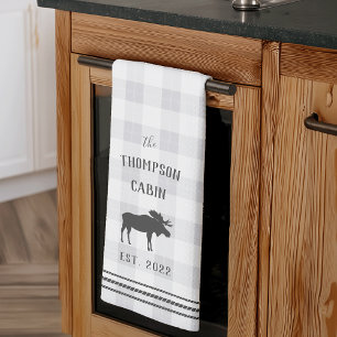 Rustic Moose Personalised Plaid Tea Towel