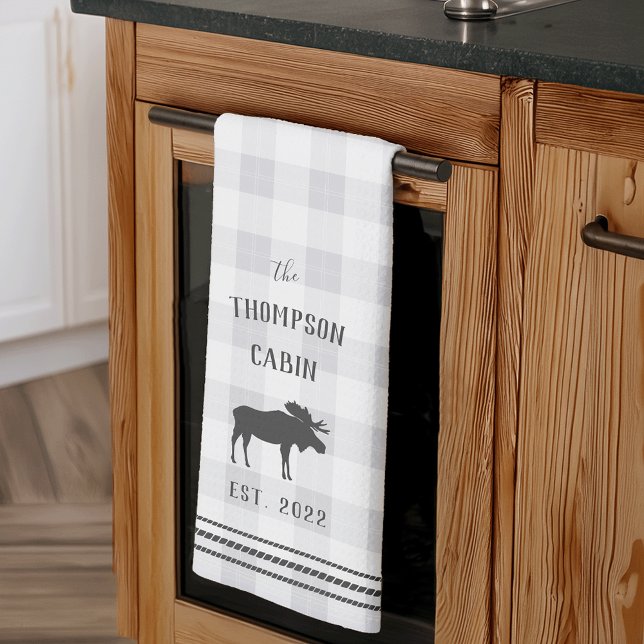 Rustic Moose Personalised Plaid Tea Towel (Creator Uploaded)