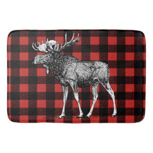 Rustic Moose Red & Black Buffalo Lumberjack Plaid Bath Mat