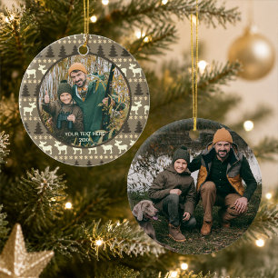 Rustic Moose Trees Wilderness Two Photos Brown Ceramic Tree Decoration