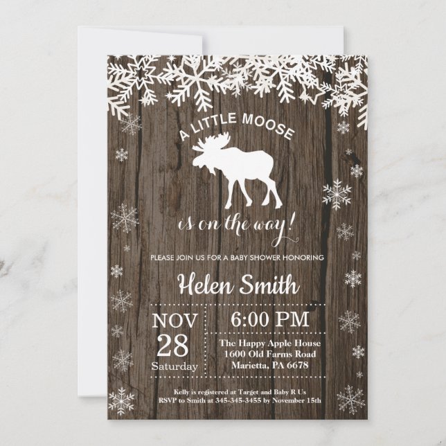 Rustic Moose Winter Snowflake Baby Shower Invitation (Front)