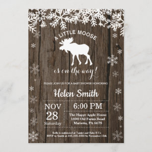 Rustic Moose Winter Snowflake Baby Shower Invitation
