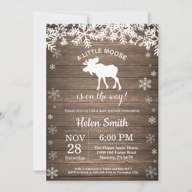 Rustic Moose Winter Snowflake Baby Shower Invitation (Front)