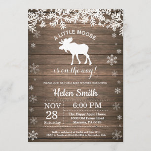 Rustic Moose Winter Snowflake Baby Shower Invitation