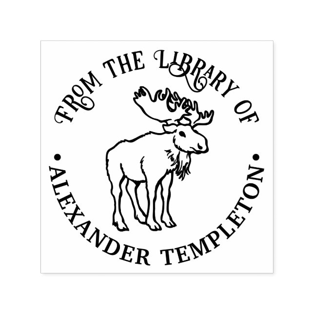 Rustic Moose With Antlers Library Book Name Self-inking Stamp (Design)