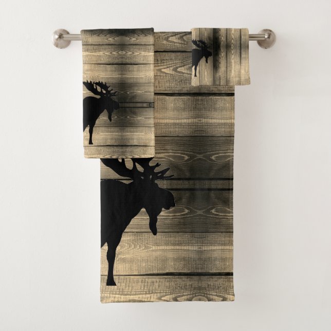 Rustic Moose Wood Bath Towel Set (Insitu)