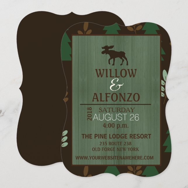 Rustic Moose Wood grain Wedding Invitation (Front/Back)