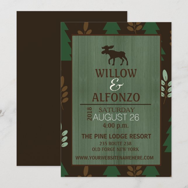 Rustic Moose Wood grain Wedding Invitation (Front/Back)
