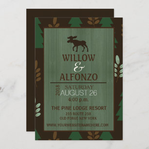 Rustic Moose Wood grain Wedding Invitation