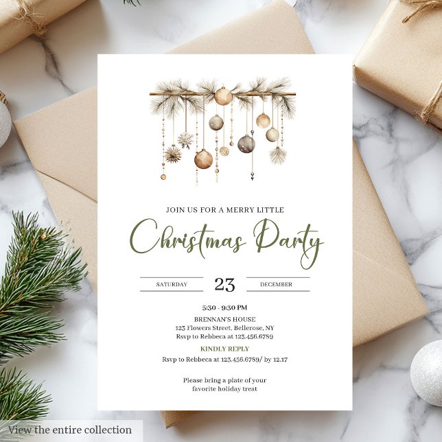 Rustic Moss Green Beige Nordic Christmas Party Invitation (Rustic Moss Green Beige Nordic Christmas Party

)