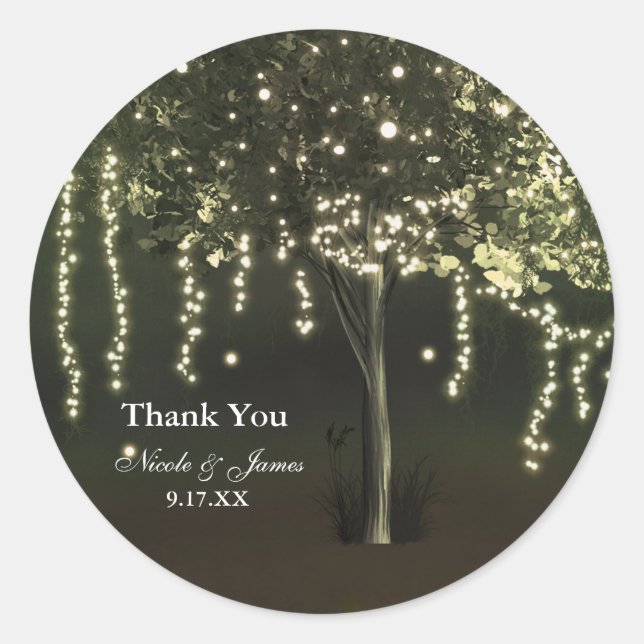 Rustic Mossy Lighted Tree Wedding Favour Stickers (Front)