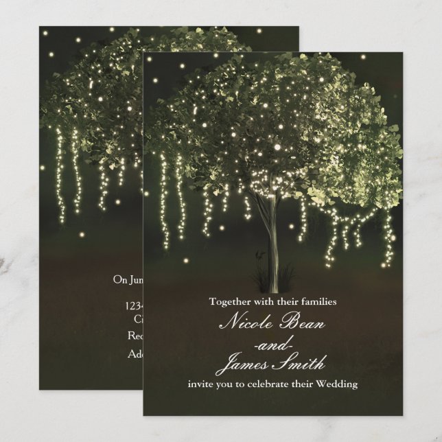 Rustic Mossy Lighted Tree Wedding Invitations (Front/Back)