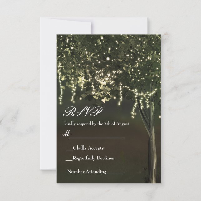 Rustic Mossy Lighted Tree Wedding RSVP (Front)