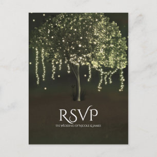 Rustic Mossy Lighted Tree Wedding RSVP Postcard