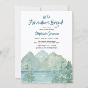 Rustic Mountain Adventure Watercolor Bridal Shower Invitation