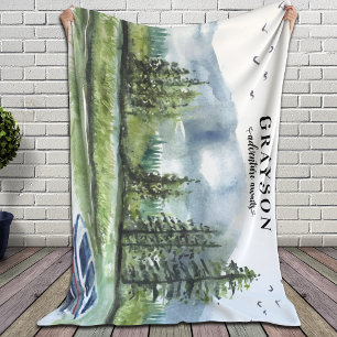 Rustic Mountain Adventure with Boat + Custom Name Sherpa Blanket