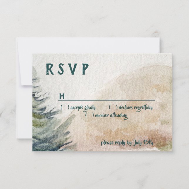 Rustic Mountain Arbor Evergreen Wedding  RSVP Card (Front)