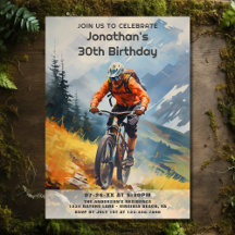 Rustic Mountain Bike Watercolor Birthday