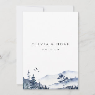Rustic Mountain Boho Evergreen Save The Date Card