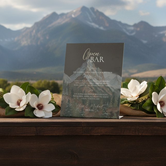 Rustic Mountain Brown Open Bar Wedding  Pedestal Sign (Rustic Mountain Brown Open Bar Wedding Pedestal Sign)