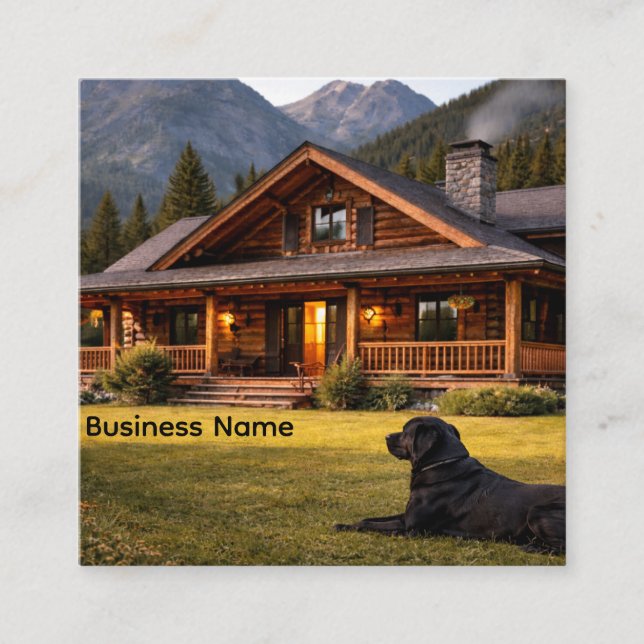 Rustic mountain cabin square business card (Front)
