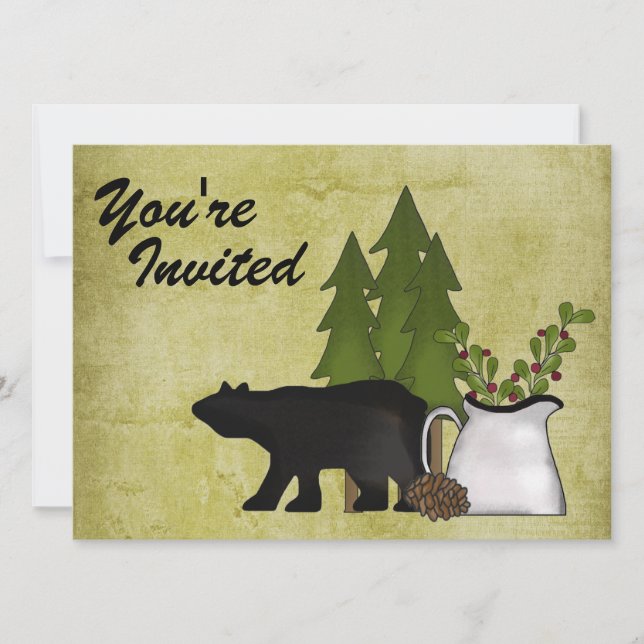 Rustic Mountain Country Bear Birthday Invitation (Front)