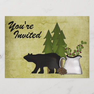 Rustic Mountain Country Bear Birthday Invitation