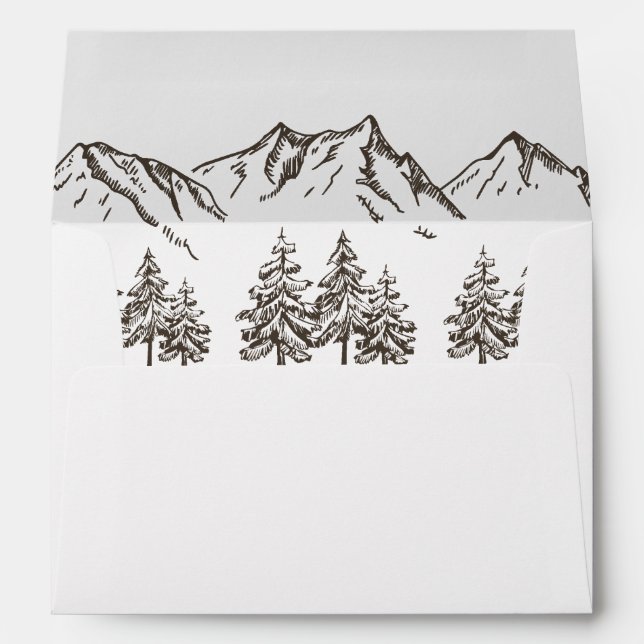 Rustic Mountain Elegant Watercolor Pine Wedding Envelope (Back (Bottom))
