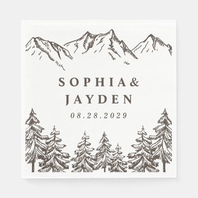 Rustic Mountain Elegant Watercolor Pine Wedding Napkin (Front)