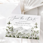 Rustic Mountain Evergreen Forest Save The Date<br><div class="desc">Rustic save the dates featuring "Save the Date" in elegant calligraphy script with a landscape of watercolor evergreen trees and mountains. Personalise the front of the woodland mountain save the dates with your names, wedding date, and wedding location. The nature-themed save the date reverses to display your wedding website and...</div>