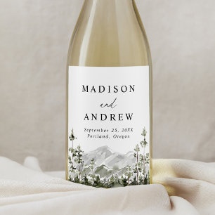 Rustic Mountain Evergreen Forest Wedding Wine Label