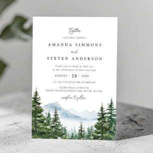 Rustic Mountain Evergreen Pine Forest  Wedding Invitation