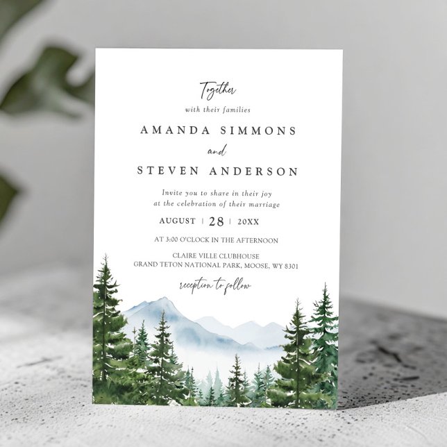 Rustic Mountain Evergreen Pine Forest  Wedding Invitation (Creator Uploaded)