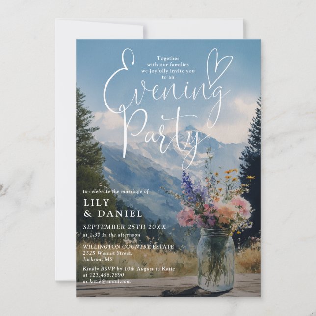 Rustic Mountain Floral Mason Jar Evening Party Invitation (Front)
