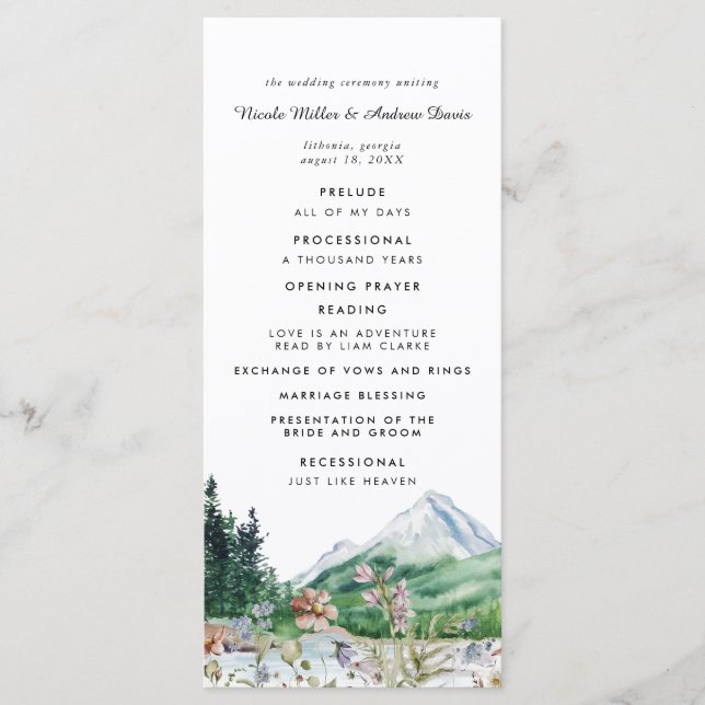 Rustic Mountain Floral | Wedding Ceremony Program Programme (Front)