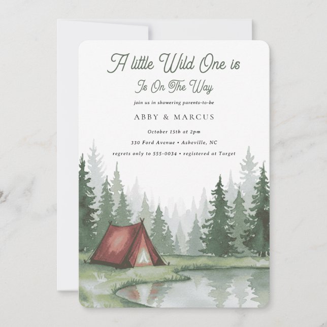 Rustic Mountain Forest Adventure Green Baby Shower Invitation (Front)