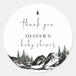 Rustic Mountain Forest Baby Shower Thank You Classic Round Sticker