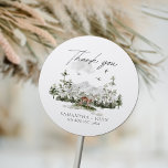 Rustic Mountain Forest Boho Evergreen Wedding Classic Round Sticker<br><div class="desc">Rustic Mountain Forest Boho Evergreen Wedding Classic Round Sticker</div>